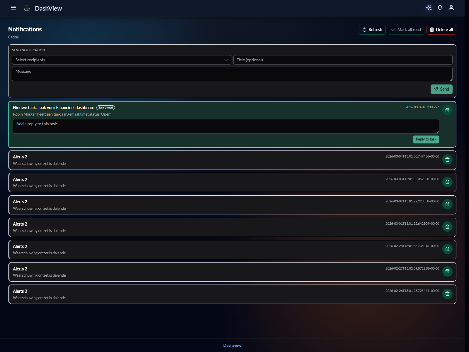 Notifications pagina