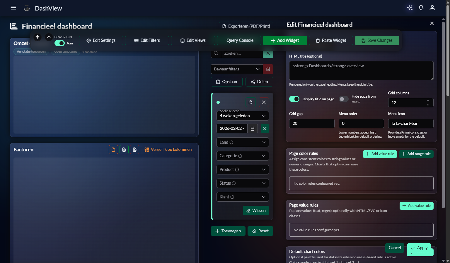 Edit settings dialoog