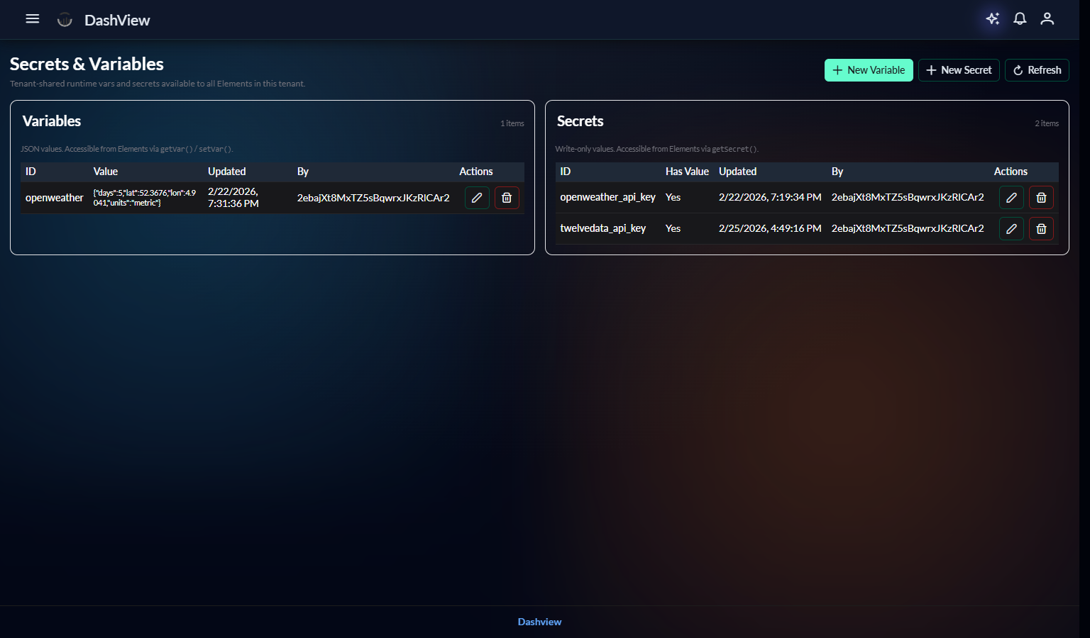 Runtime vars/secrets