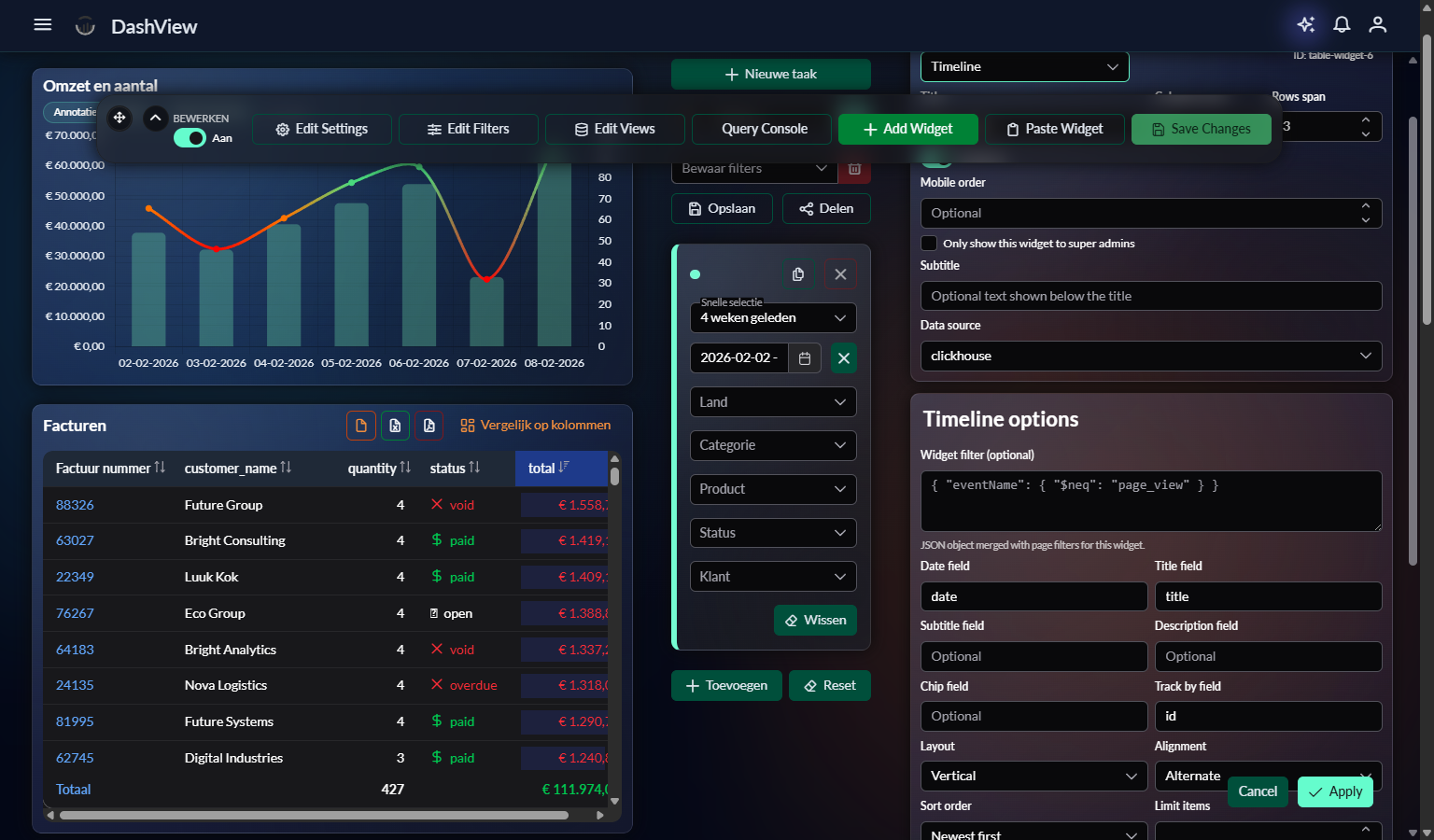 Timeline widget settings