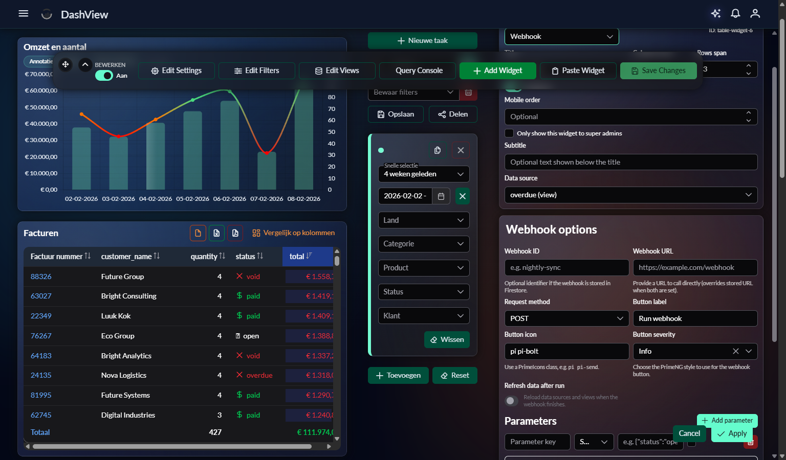 Webhook widget settings