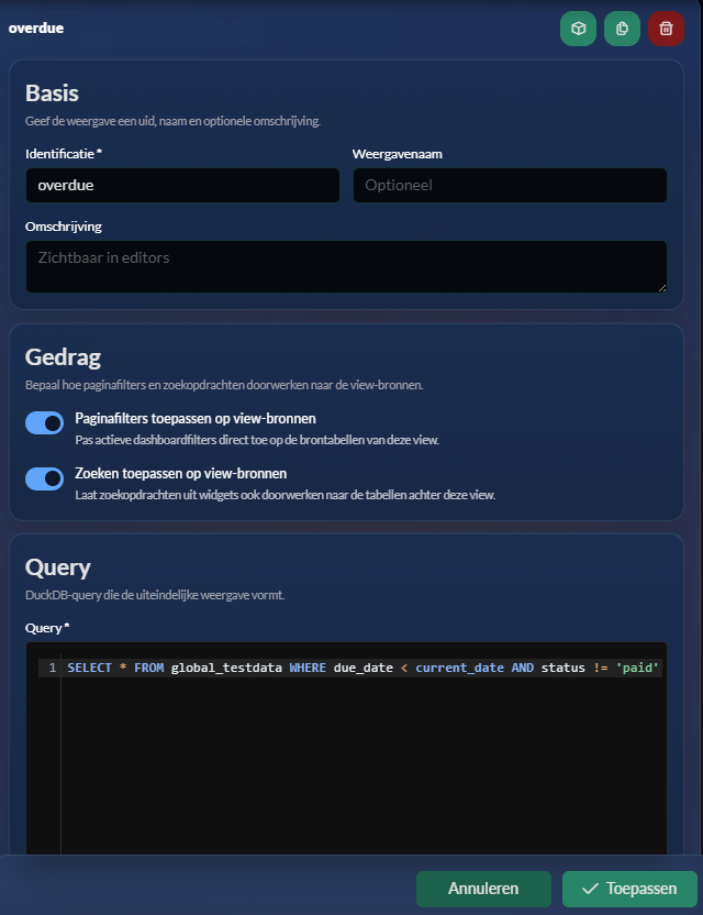 Views: de SQL-laag tussen datasource en widget overzicht screenshot placeholder