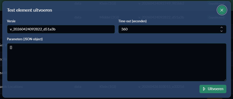 Element runtime dialoog screenshot placeholder