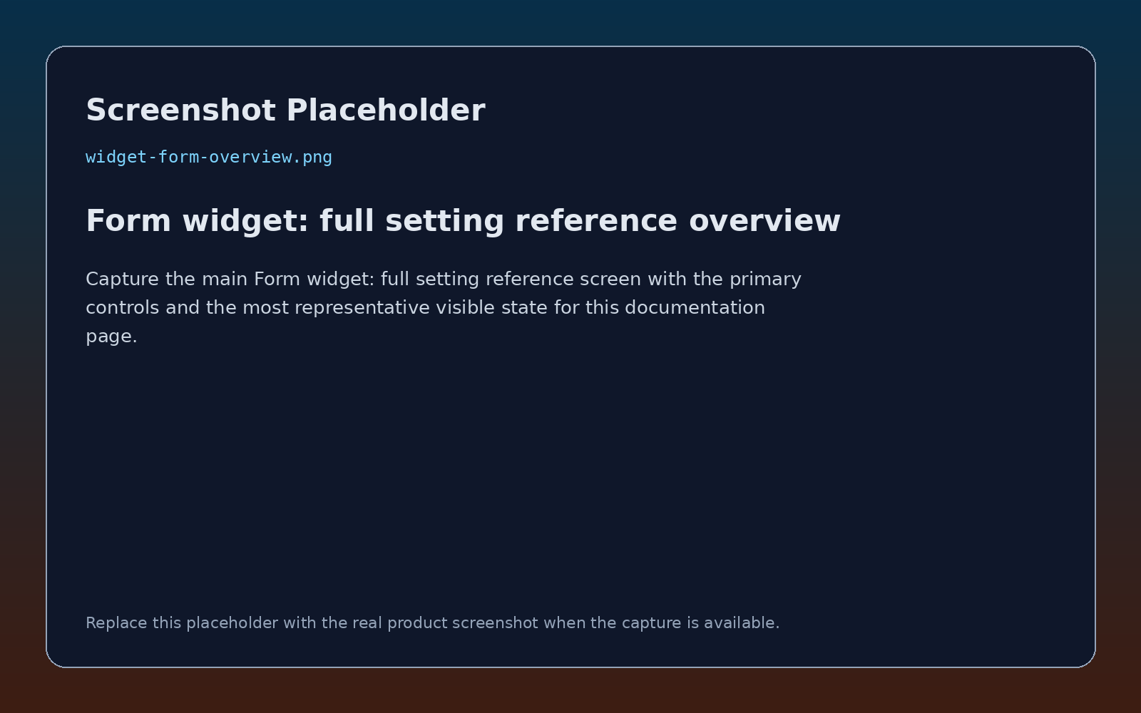 Form widget: volledige instelling reference overzicht screenshot placeholder
