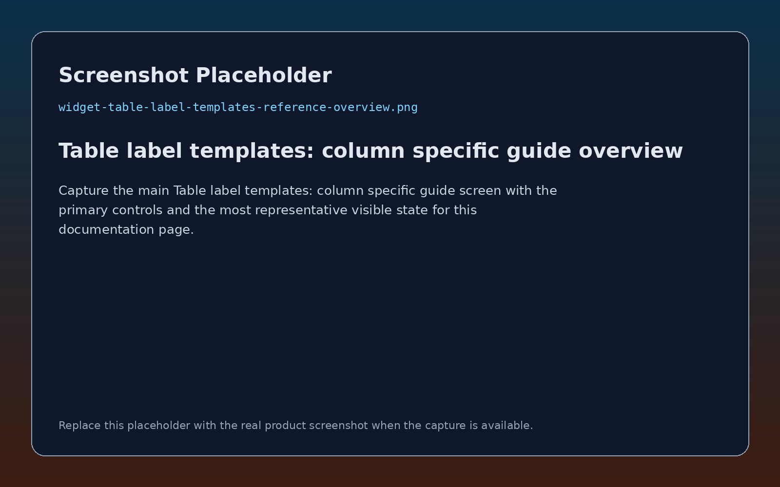 Table label templates: kolomspecifieke gids overzicht screenshot placeholder
