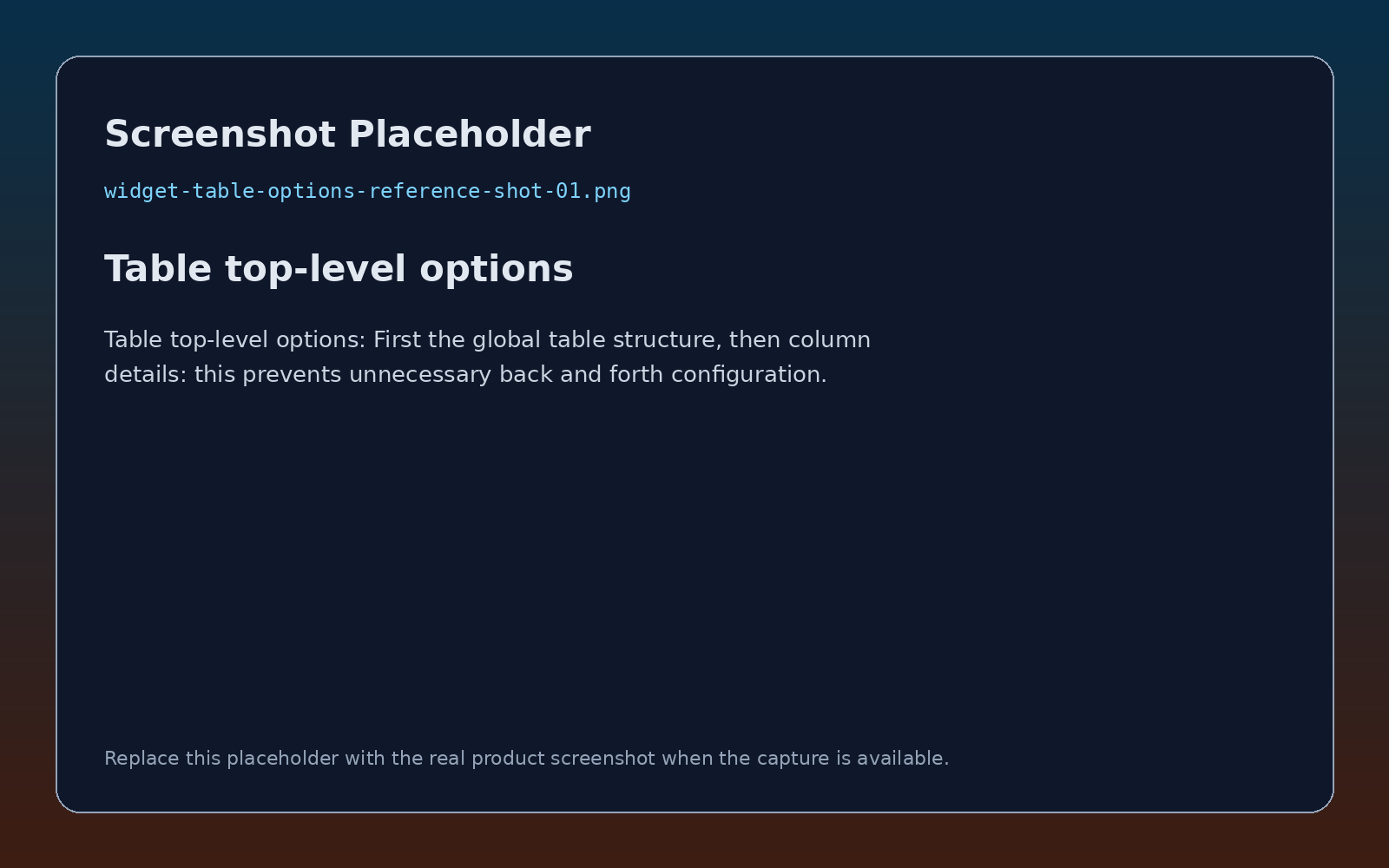 Table top-level opties screenshot placeholder